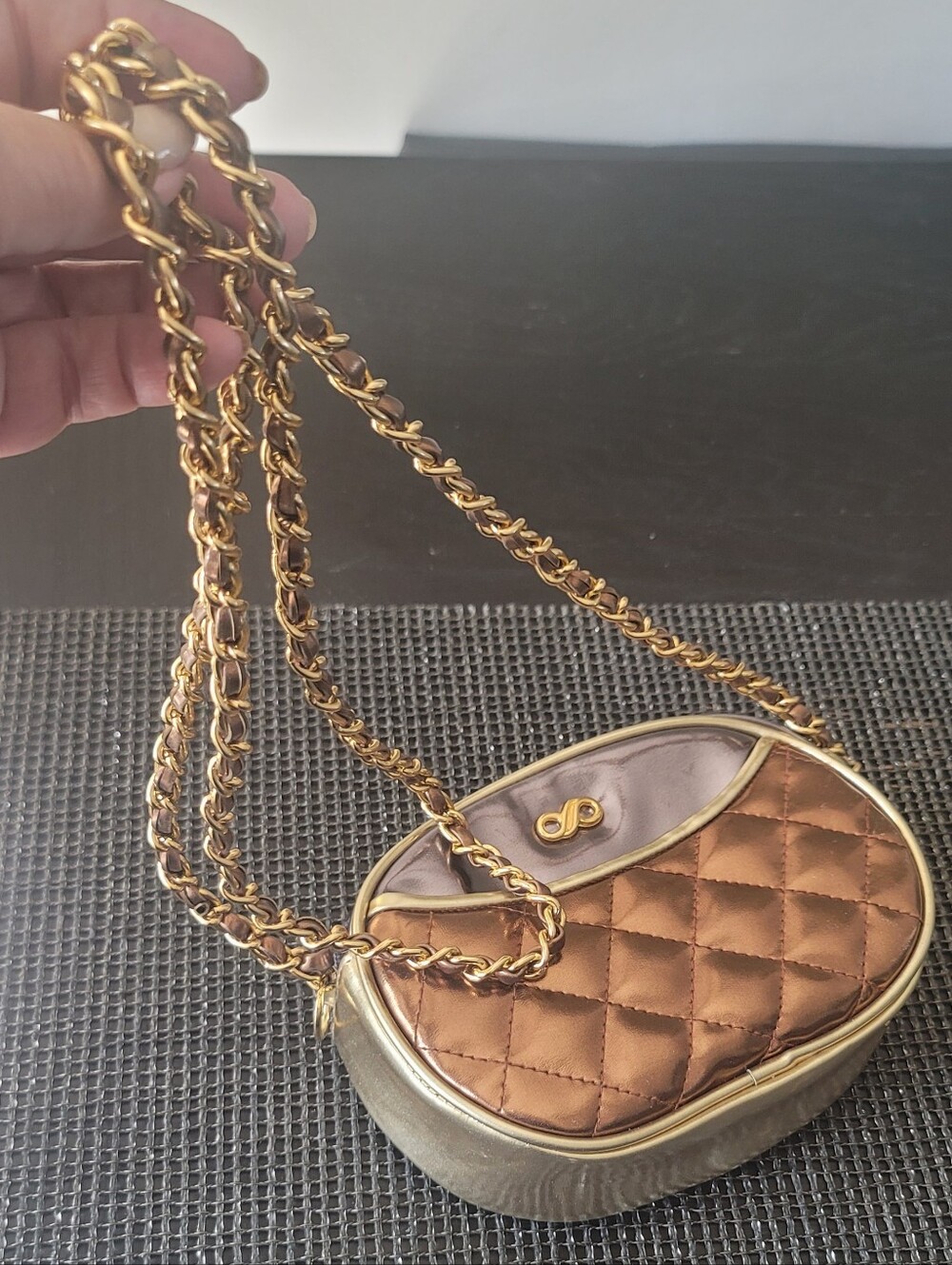 Bronze Gold Quilted Chain Mini Bag